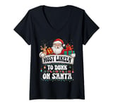 Womens Most likely to dunk on Santa basketball Christmas Family V-Neck T-Shirt