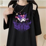 Sanrio Kuromi Anime svart grafisk t-shirt för kvinnor med kort ärm M