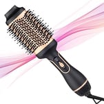 Hair Dryer Brush, Hot Air Brush for Fast Drying, Hair Dryer and Styler for Salon Results, Negative Ionic Curler Straightening Comb, 4 in 1 Hot Air Styling Brush (Gold Black)