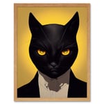 Le Chat Noir Black Cat Tuxedo Yellow Portrait Art Print Framed Poster Wall Decor 12x16 inch