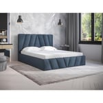 Lit coffre 140 x 190 cm - Velours - Bleu + Matelas - LIDAMA de Pascal Morabito