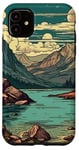 Coque pour iPhone 11 Rocky Mountain Lake Vintage Paysage graphique