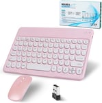 Clavier Bluetooth Sans Fil,Mini Clavier Sans Fil Ultra Fin Avec Souris 2,4 Ghz Pour Ipad,Mac,Ordinateur Portable,Tablette,Surface,Téléphone,Windows/Android/Ios,Qwerty,Mise À Niveau Rose