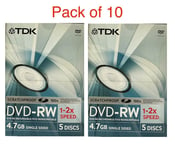 10 TDK DVD-RW SCRATCHPROOF 4.7GB 2x 120min Re-Recordable DVD Discs In VideCases