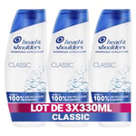 Head & Shoulders Classic Shampoing Antipelliculaire 3x330ml; Usage Quotidien; Jusqu'à 100% des Pellicules Éliminées, Cliniquement Prouvé; Tous Types de Cheveux et de Cuir Chevelu