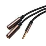 3.5mm Aux Extension Cable Male to 2 Female Auxiliary Audio HiFi Cord 1ft, Coffee