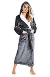 CityComfort Luxury Dressing Gown Mesdames Robe Super Douce Avec Fourrure Doublée À Capuche En Peluche Peignoir Pour Les Femmes-Cadeau Parfait (S, Gris Antrachite)