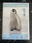 Age 1 Male Birthday Card 1st Cute Penguin Standing On Ice