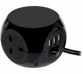 Status Cube Design 3-Socket Extension Lead - 1.4m - Black Colour