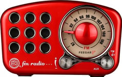 Fm Radio Med Bt Høyttaler Feegar Retro Rød