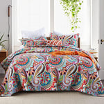 Qucover Boutis Couvre Lit Paisley 2 Personnes 240x260cm Colorés, en 100% Coton, Dessus de Lits, avec 2 Taies d'oreiller 50x90cm pour Toutes Les Saisons