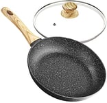 MICHELANGELO Frying Pan with Lid 30cm, Non Stick Frying Pan 30cm with Bakelite Handle, Frying Pan with Lid Stone-Derived, Large Frying pan Non Stick 30cm