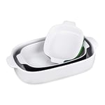 vancasso Baking Set of 3, Rectangular Oven Dish with Handle, Stoneware Bake Pan Ideal for Lasagne/Pies/Casserole/Tapas. (Beige, Green, Black)