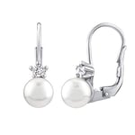 SILVEGO Boucles d'Oreilles pour Femme en Argent Sterling 925 avec Perle Blanche Swarovski et Zircon Cubique