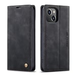 QLTYPRI Etui Coque pour iPhone 13, Portefeuille Fentes Cartes Housse Antichoc Cuir PU Vintage Portefeuille Etui Compatible avec iPhone 13 - Noir