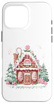 Coque pour iPhone 16 Pro Max Jolie maison en pain d'épice avec flocons de neige en glaçage rose