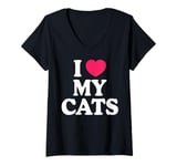 Womens Cat Lover Heart My Cats Cute Kitten Owner Pet Design V-Neck T-Shirt