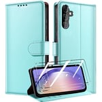 QHOHQ Tenphone Coque pour Samsung Galaxy A54 5G + 2 Pièces Verre Trempé, Etui Protection Housse Premium en Cuir PU, Antivol, Fermeture Magnétique Flip Case pour Samsung A54 5G - Vert Menthe