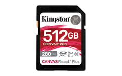 KINGSTON 512GB CANVAS REACT PLUS SDXC UHS-II 280R/150W U3 V60 FOR FULL HD/4K (SDR2V6/512GB)