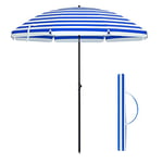 SONGMICS Parasol de Plage 2 m, Ombrelle de Jardin, Protection UPF 50plus, inclinable, Portable, résistant au Vent, Baleines en Fibre de Verre, avec Sac, Rayures Bleues et Blanches GPU65WU