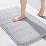 Yimobra Memory Foam Bath Mat Large Size, 51 x 81 cm, Soft and Comfortable, Super Water Absorption, Non-Slip, Thick, Machine Wash, Easier to Dry for Bathroom Floor Rug, Silver