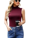 Wayleb Col Roulé sans Manches Femme Débardeur T-Shirt Chaud Top Col Montant Chic Tee-Shirt Doux Confortable,M+Rouge Vineux