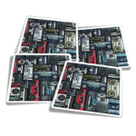 4x Square Stickers 10 cm - Radios Cassette Player Retro Music  #14242