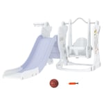 Kids Swing Slide Basketball Hoop Set, Space-Themed, Grey, 150L x 185W x 92H cm