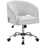 Yaheetech Fauteuil de Bureau en Velours avec Dossier Capitonné Arrondi Pivotant à roulettes Assise Réglable en Hauteur pour Chambre Bibliothèque Salon Gris Clair