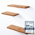 LAMO Manufaktur 3 étagères murale en bois avec fixation invisible 42/36/30cm Etagère murale en 100% bois massif Etagère murale pour salon SET 3