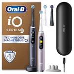 Oral-B iO 9 Lot De 2 Brosses À Dents Électriques, Noire et Rose, 7 Modes De Brossage Avec Blancheur, Douceur Et Soin Des Gencives, 4 Brossettes De Rechange, 1 Chargeur, 1 Étui De Voyage, En Carton