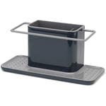 Caddy - Rangement/organiseur d'évier avec égouttoir intégré, support pour éponge, brosse, liquide vaisselle, et lavette, démontable, Grand, Gris