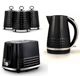 Tower Solitaire Kettle 2 Slice Toaster & Canisters Kitchen Set in Black & Chrome