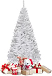 COSTWAY Sapin de Noël Artificiel 210 cm avec Pied en Métal, Arbre de Noël Artificiel pour Décoration de Noël Matériau PVC, Blanc