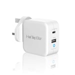 HotTopStar PD 65W [GaN Tech] USB C Charger, USB Type-C Wall Charger Dual Port Wall Charger USB Power Delivery Adapter Compatible for MacBook Pro/Air, iPhone 11 Pro Max X XS XR 8-White