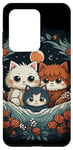 Coque pour Galaxy S20 Ultra mignon anime chat portrait de famille avec couronne, lune, fleurs