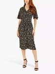 Yumi Dash Print Satin Kimono Sleeve Wrap Dress, Black