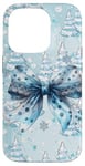 iPhone 14 Pro Coquette Light Blue Bow Icy Snowflakes Christmas Tree Winter Case