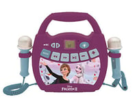 Lexibook - Disney la Reine des Neiges 2 - Lecteur musical karaoké portable pour enfants – Micros, Effets lumineux, Bluetooth, Enregistrement/changement de voix, Batteries rechargeables,Violet,MP320FZZ