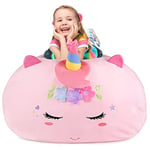 GAGAKU Pouf Chambre Peluche Rangement Sac Haricots Enfant - 200L- Taille XXL - Pouf Salon Fauteuil Peluche Chambre Filles - Grande Licorne - Fermeture Éclair Gros- Rose