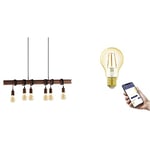 Eglo Suspension luminaire vintage Townshend, lampe de plafond suspendue rétro avec 6 ampoules LED E27 connectées connect.z, lustre industriel dimmable en acier brun antique, blanc chaud