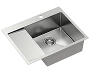 QUADRON Evier inox | Taille 62 x 48 x 20 cm Couleur : Argent | Evier monocuve RUSSEL 116 Evier simple de cuisine avec chambre en acier Evier en acier inoxydable | avec siphon et bouchon à visser