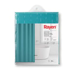 Rayen | Bath Curtains | Shower or Bath Curtain | Waterproof | Polyester | Quick Dry | Opaque | PVC Rings | Includes 12 Hooks | 180 x 200 cm | Blue with White Stripes