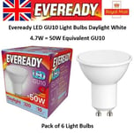 6 x 4.7W = 50W LED GU10 Light Bulbs Spotlight Daylight White 50 Watt Eveready