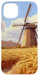 iPhone 14 Plus Wheat Fields With Windmills Landscape Vintage Graphic Case