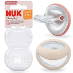 NUK MommyFeel Baby Dummy | 0-9 Months | Breastfeeding Friendly Soothers | BPA-Free Silicone | Blush & Sandstone | 2 Count