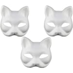 Kattmask, 3 st Therian-masker Vita kattmasker Tomma DIY Halloween-mask Djur Halv ansiktsmasker Maskerad Cosplay-fest