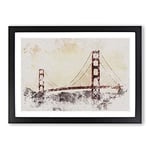 Big Box Art Golden Gate Bridge Vol.3 Watercolour Framed Wall Art Picture Print Ready to Hang, Black A2 (62 x 45 cm)