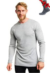 Chemise Homme Manches Longues en Laine Mérinos 100% - Chaud Merino Haut Thermique Homme + Chaussettes de randonnée en Laine mérinos (Medium, 250 Gray Heather)