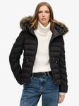 Superdry Fuji Faux Fur Hooded Padded Jacket, Black